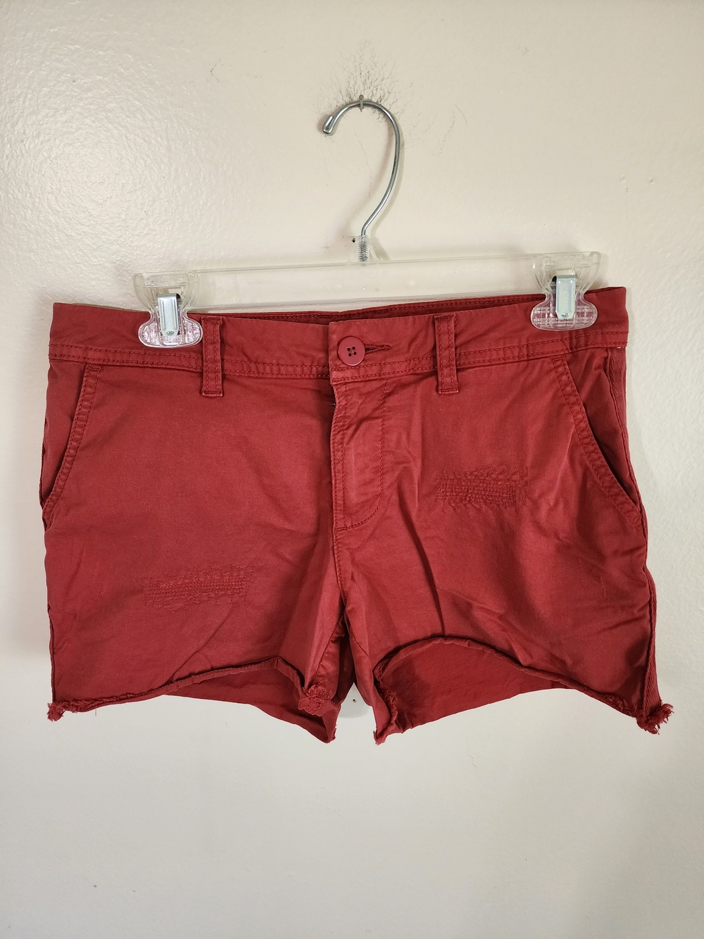Women’s Red Distressed Casual Shorts